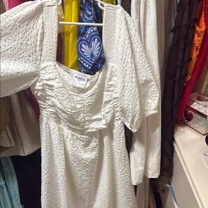 FRNCH White Ruched Puff Sleeve Sundress
